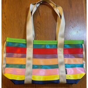 Large Maggie Bags Seatbelt Tote Bag With Multicolor Rainbow Stripes